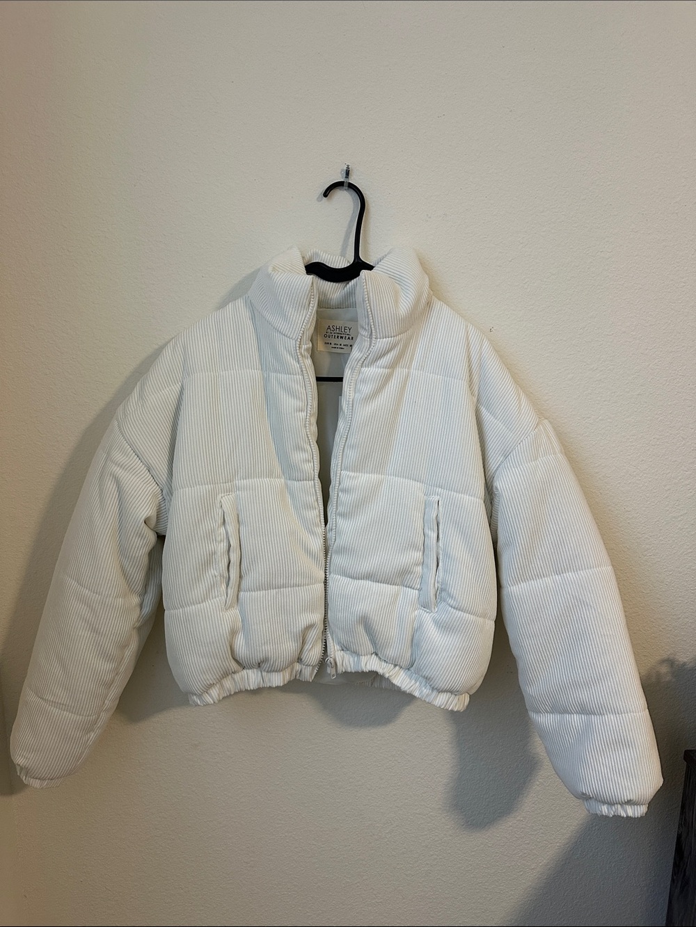Ashley Outerwear White Corduroy-Style Puffer Jacket